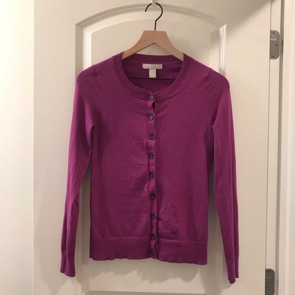 Banana Republic Extra Fine Merino Wool Button Down Fuchsia Cardigan - XS - Picture 8 of 9